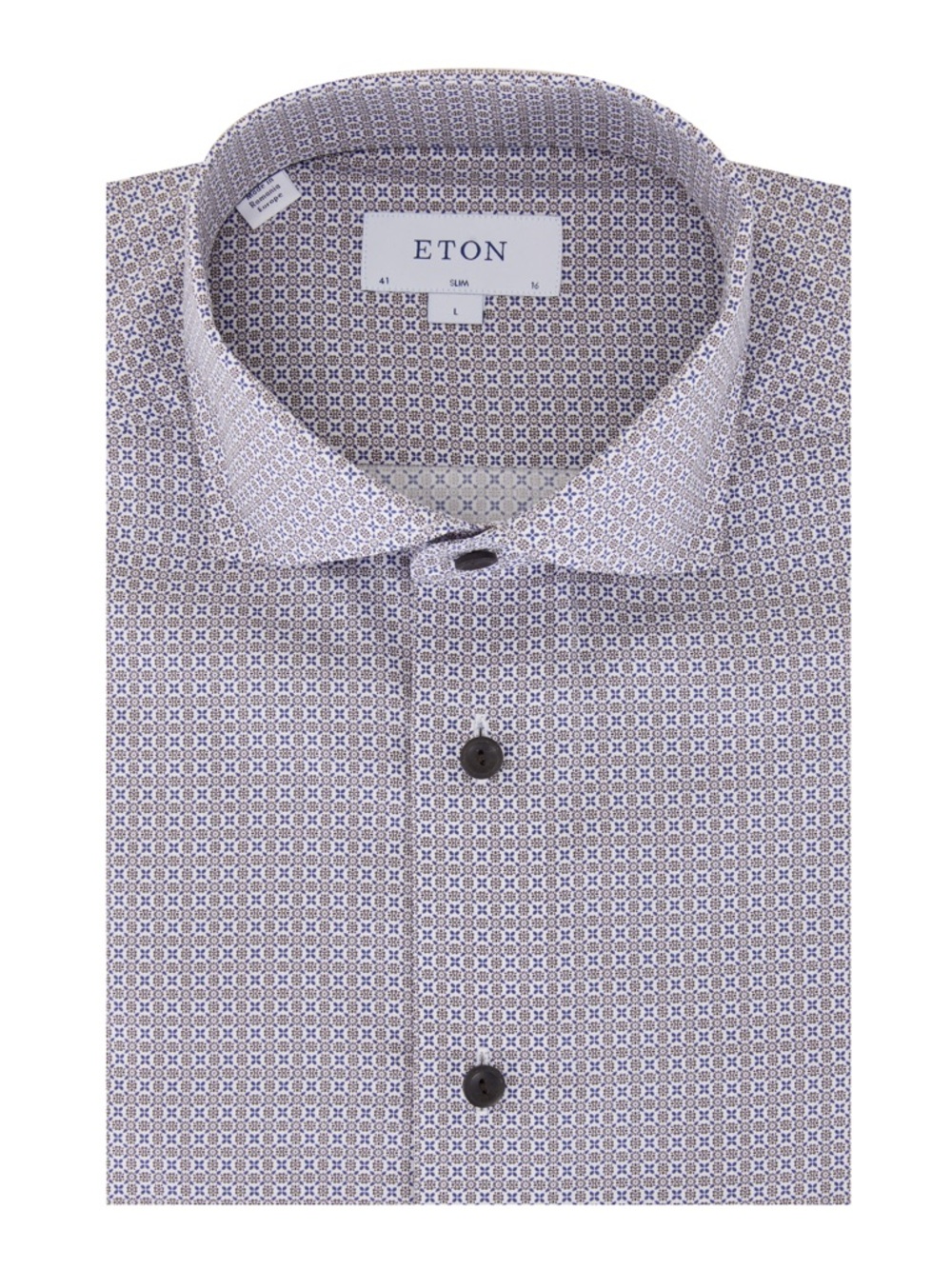 Eton Slim Geometric Floral Print Button Up Long Sleeve Dress Shirt Size 16.5